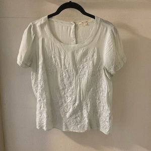 Miami Pale Green Button-Back Short-Sleeve Blouse with Embroidered Flower Details